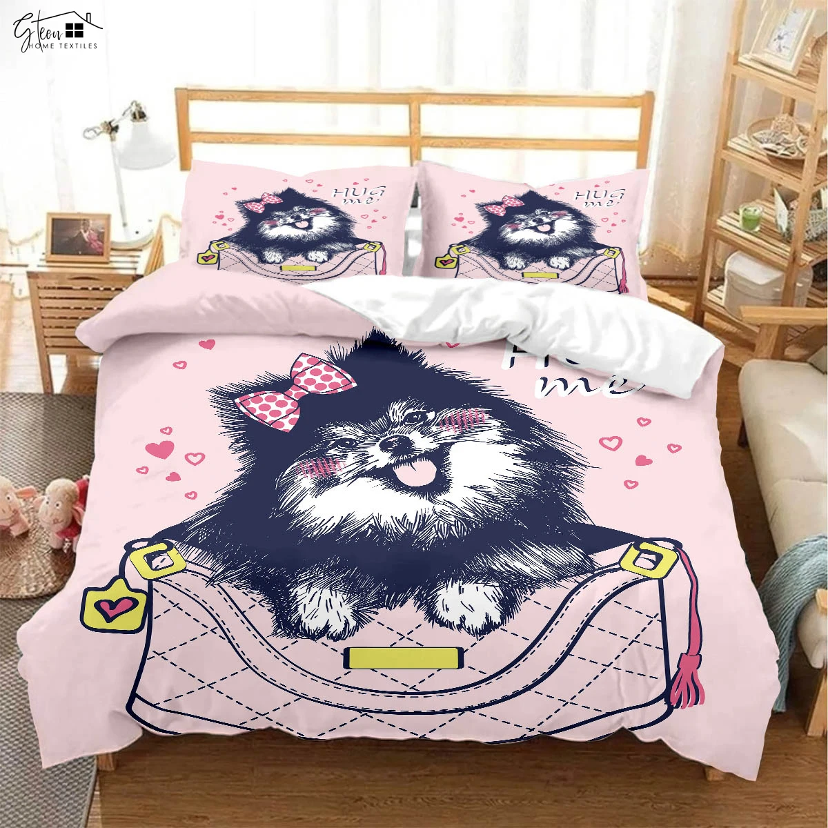 

Cute Animal Dog 3D Stereo Printing Quilt Cover 100% Polyester Bedding Set Quilt Cover Pillowcase Three-piece Set