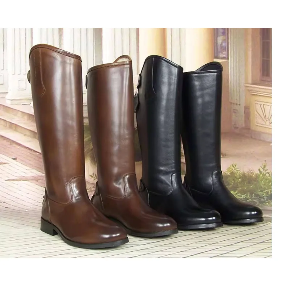 Fashion Men's Genuine Leather Honor Guard Riding Boots Equestrian Boots Western Long Knee-high Engineer Boots back zipper