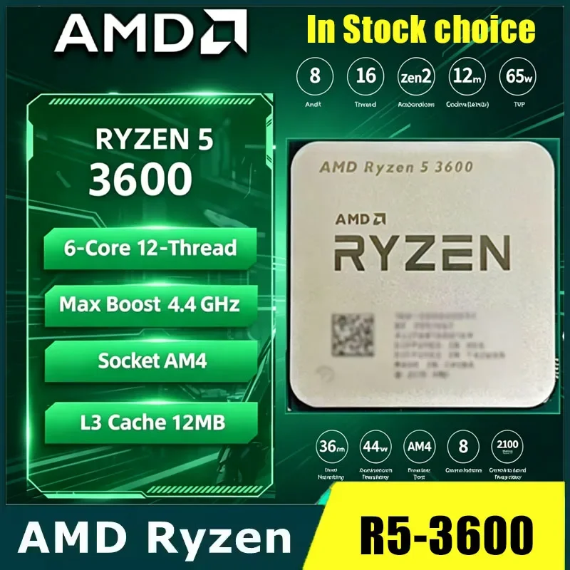 Procesador AMD Ryzen 5 3600 de 2026, CPU AMD R5 3600 de 6 Núcleos y 12 Subprocesos, 4.4GHz, Desbloqueado, para Escritorio, Socket AM4, para Juegos, Sin Embalaje