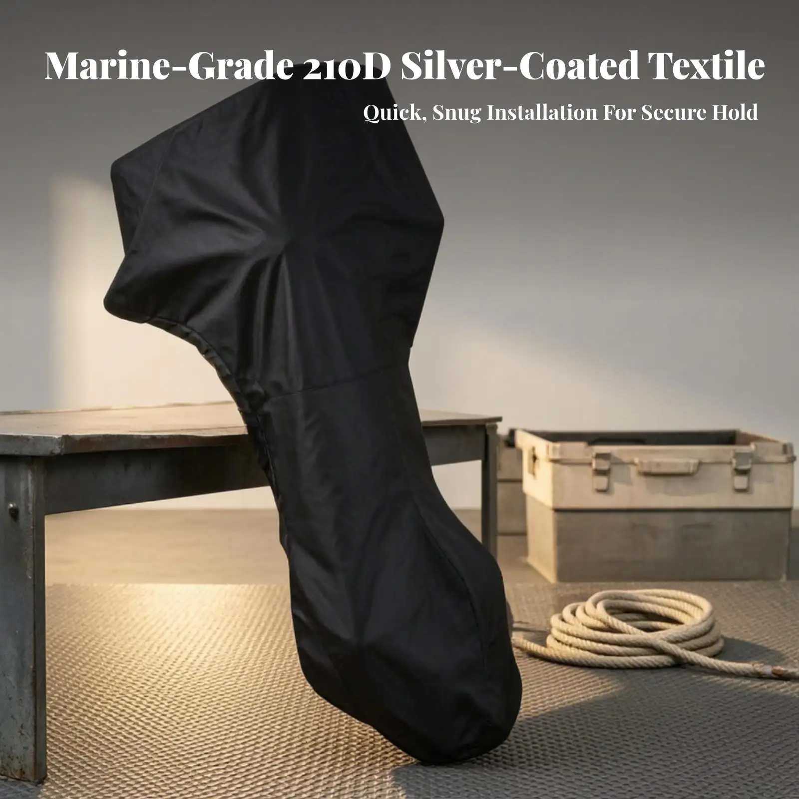 Durable Outboard Motor Cover for Marine Engines 210D Polyester Silver Coating with Bottom Drawstring for Secure Fit
