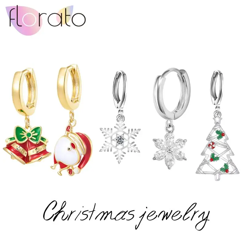 

925 Sterling Silver Needle Christmas Special Pendant Hoop Earrings for Women Exquisite New Year Gifts Earrings Fashion Jewelry