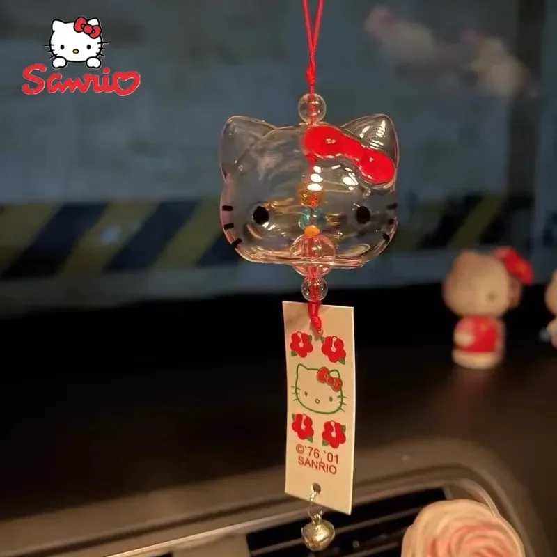 Sanrio Hello Kitty Car Mounted Accessories Glass Wind Chime Hanging Drop Romantic Bedroom Ornament Kids Gifts