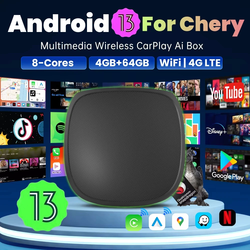 Android 13 inalámbrico CarPlay TV Box 4G LTE GPS para Netflix para Chery Tiggo 8 Tiggo 2 Tiggo 3 Tiggo 4 Arrizo 5 Arrizo 6 Arrizo 7