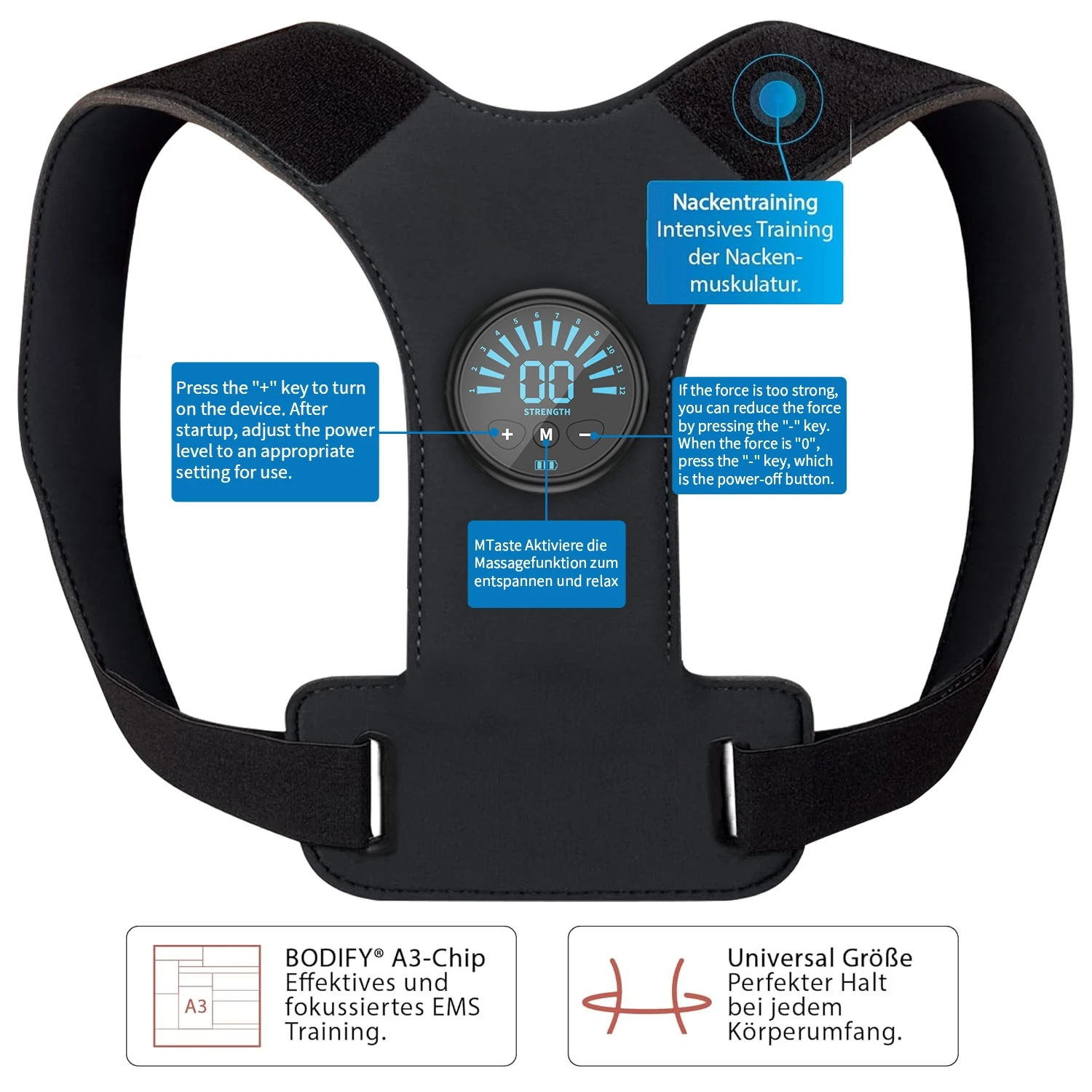 Posture Corrector Belt with EMS Muscle Stimulator & Back Massager - Adjustable Shoulder Pain Relief for Office Home Use