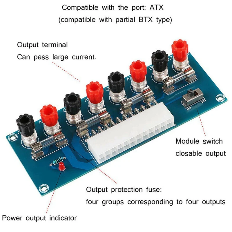 2X 24 Pins Atx Benchtop Board Computer Pc Power Supply Breakout Adapter Module