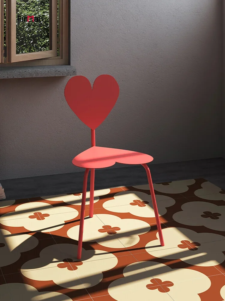 Love red design chair, minimalist metal modern art posing for Internet celebrity shape stool