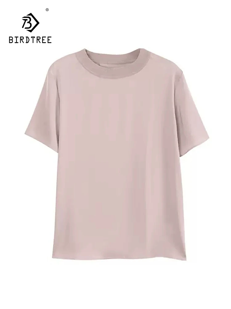 

BirdTree, 90%Mulberry Silk Elegant T-Shirts, Women Short Sleeve O-Neck Solid, Versatile Commute Top, 2024 Summer Autumn T47663QC