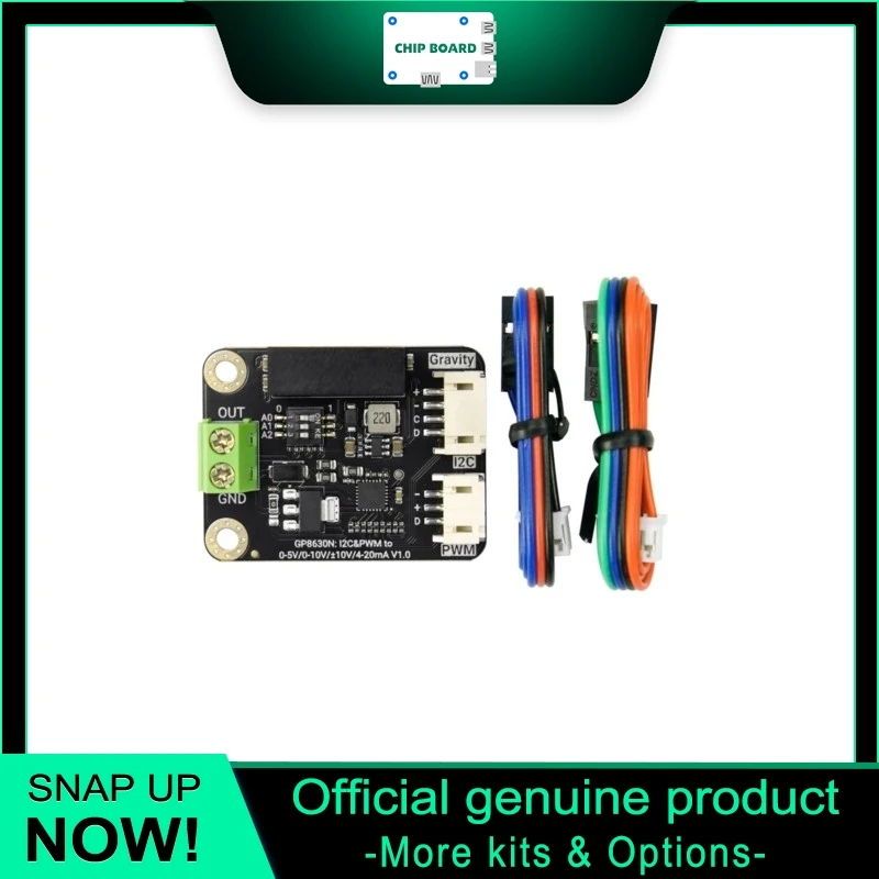 

DFRobot Gravity GP8600 16Bit DAC Analog Output Module, I2C or PWM Signal to 0-5V, 0-10V and 4-20mA Converter Board