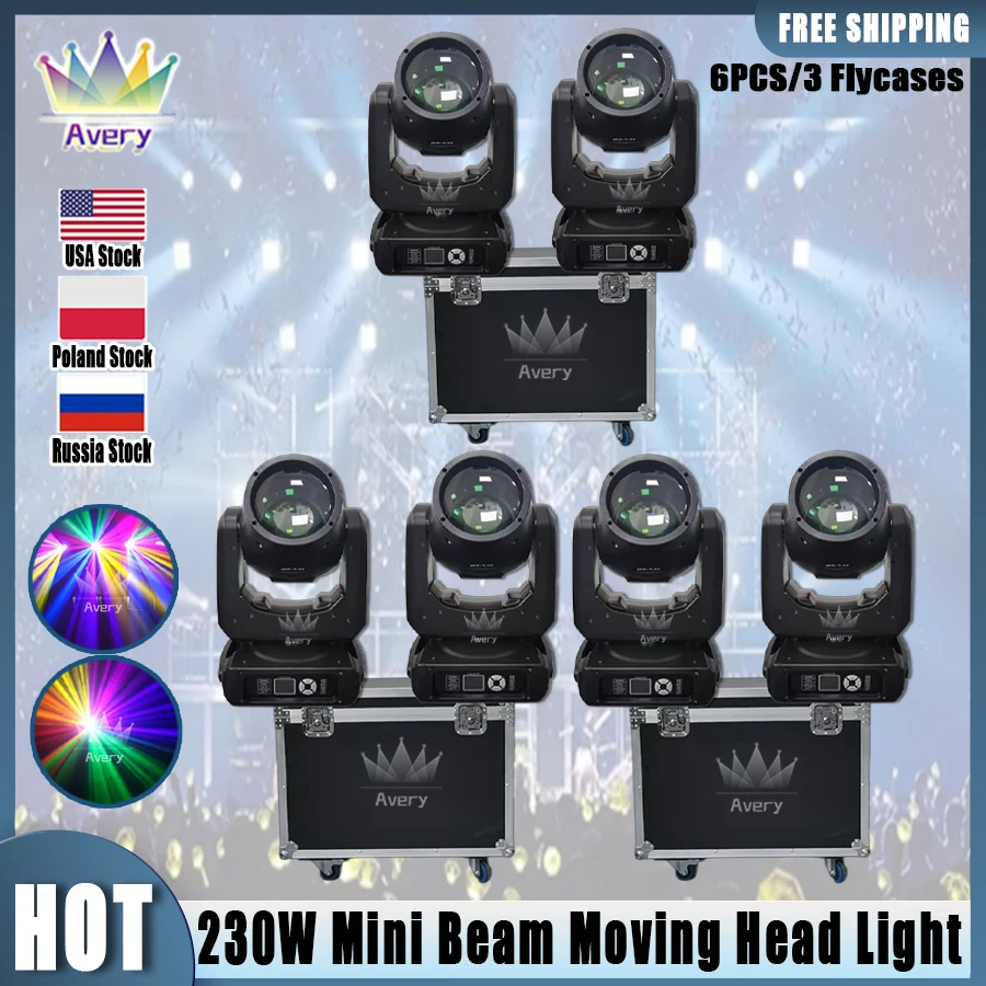 0 Tax 6Pcs New Arrival Bulb MINI 230W 7R Beam Moving Head Lighting with Flight Case Rainbow Wedding Nightclub Theater Disco