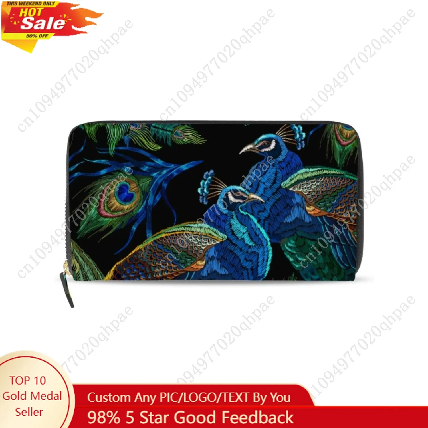 

AGONA Womens Wallet Blue Peacocks Wallet for Women Long Wallet PU Leather Zip Around Phone Clutch Handbag Card Holder Purse Girl