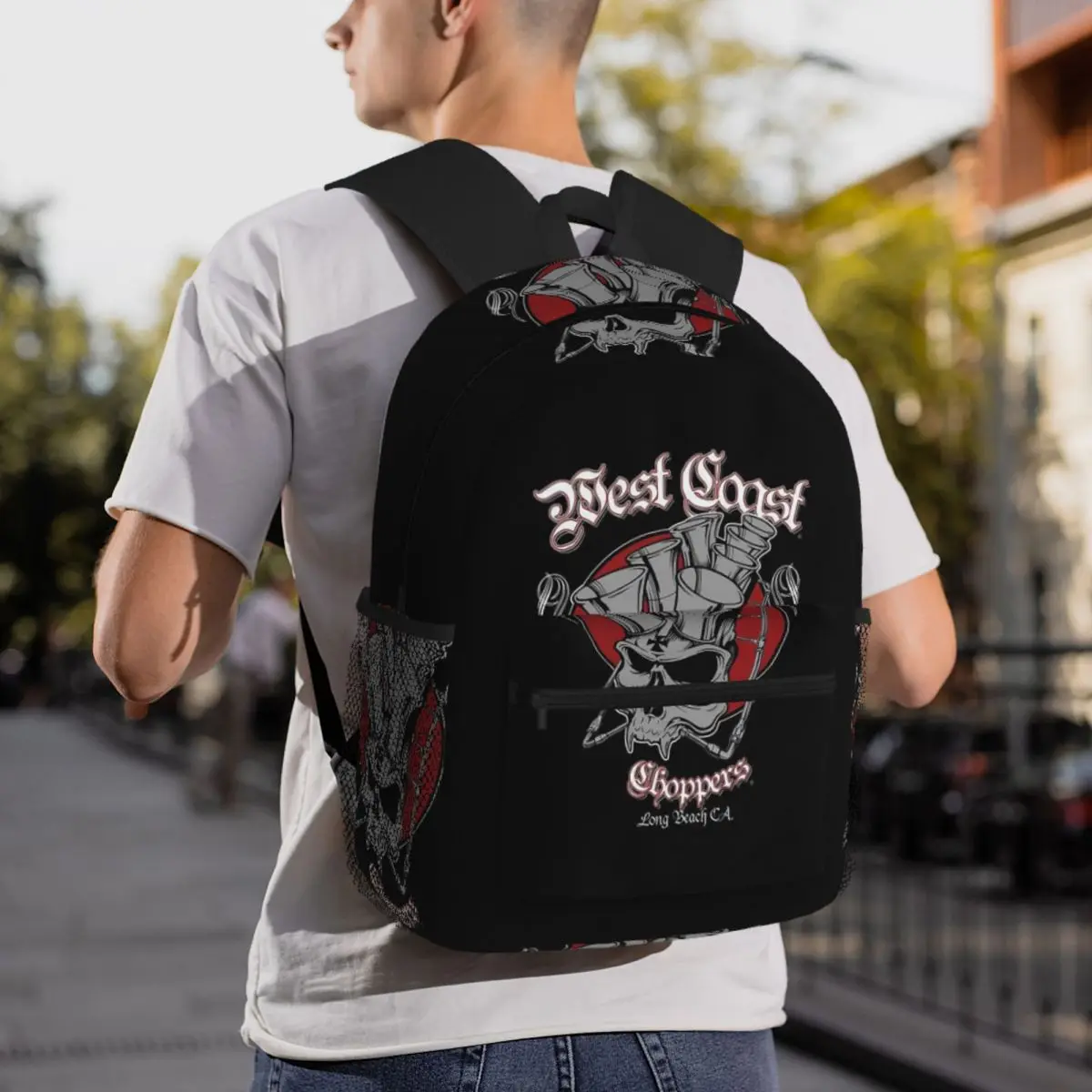 Costa oeste ferro cruz choppers estudante mochila saco de escola caminhadas viagem daypack para homens mulheres moda bookbag sacos ombro