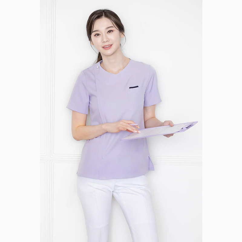 Scrub Light Purple Tops Women Beauty Salon SPA Short Sleeve Nurse Uniforms Medical Dental Overalls Sets