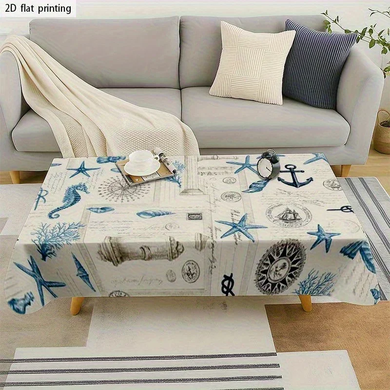 [JIT] 1pc Soft and fashionable 2D flat tablecloth. Machine washable and easy to clean. Navy and white pattern, yzb