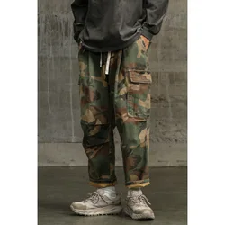 Autumn Trendy Brand Hong Kong-style Camouflage Pants Men's Loose Straight Multi-bag Thick Harlan Casual Pants