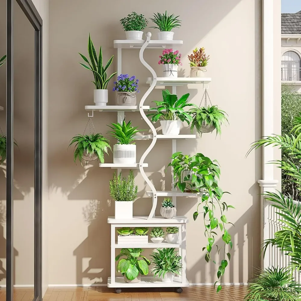 

9 Tiered Plant Shelf Indoor, Plant Stand Indoor with Grow Lights, 71" Tall Plant Stands with Wheels
