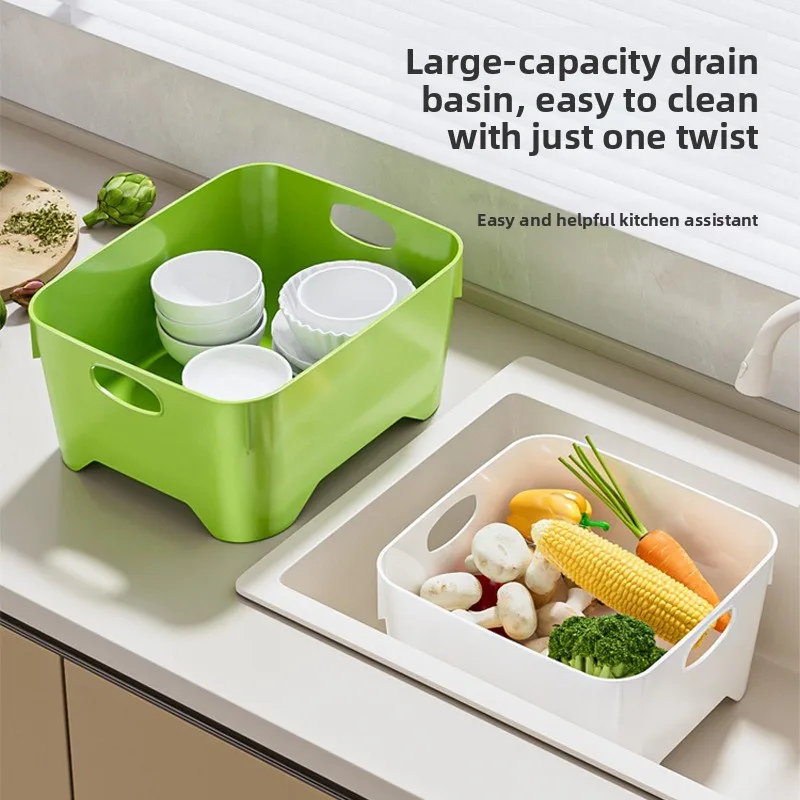 Multi-Use Kitchen Washing Basin with Built-in Drainage Hole Portable Plastic Basket for Dishes, Vegetables, and Fruits