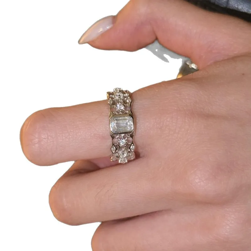 خمر Buchi نمط الدانتيل جوفاء السكر مكعب الدائري المرأة مطعمة الزركون أزياء رائعة أناقة عالية الشعور السبابة البنصر #5