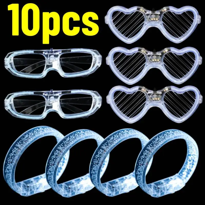 10pcs White Wedding Mix Sets LED Light Up Glasses Glow Bracelets and Flashing Bumpy Rings Wedding Party Favors Supplies