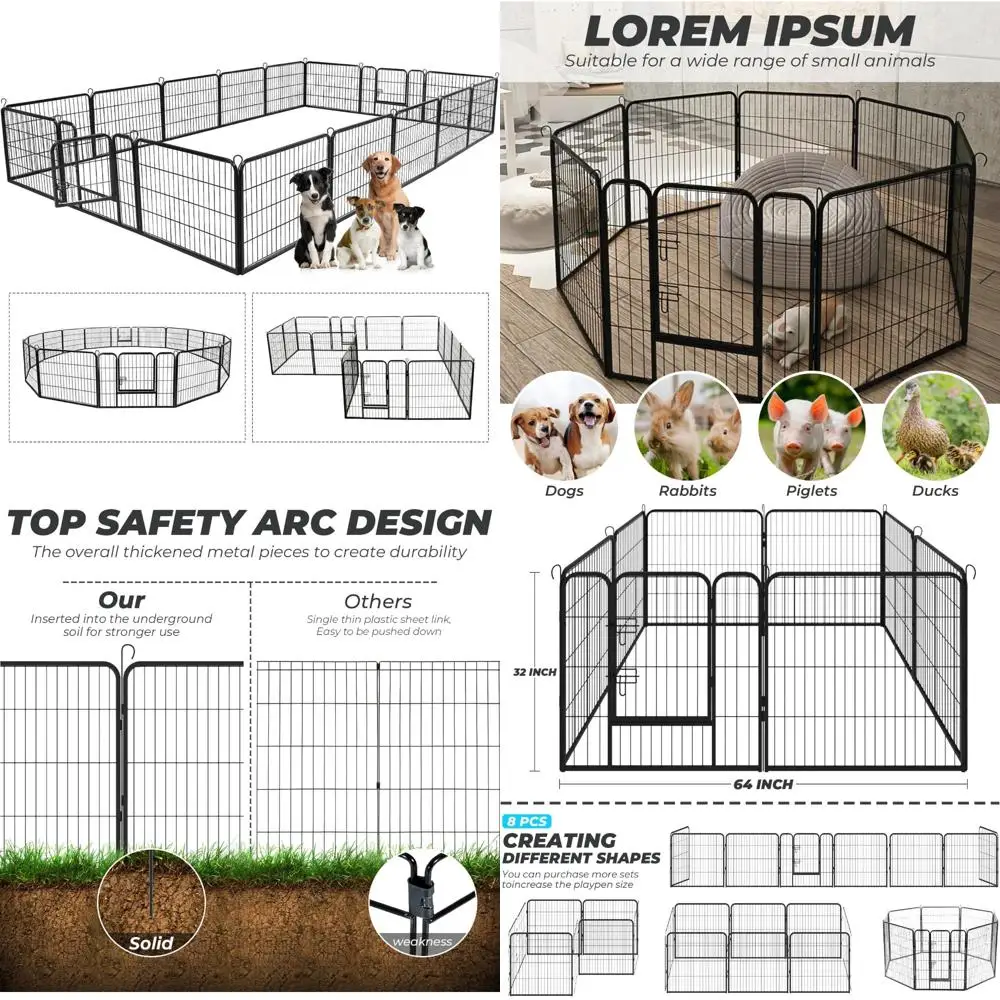 

Большая складная 8-панельная ручка для упражнений для собак с дверцей, идеально подходит для манеров для щенков и ворот для домашних животных, высота 32 дюйма для больших собак