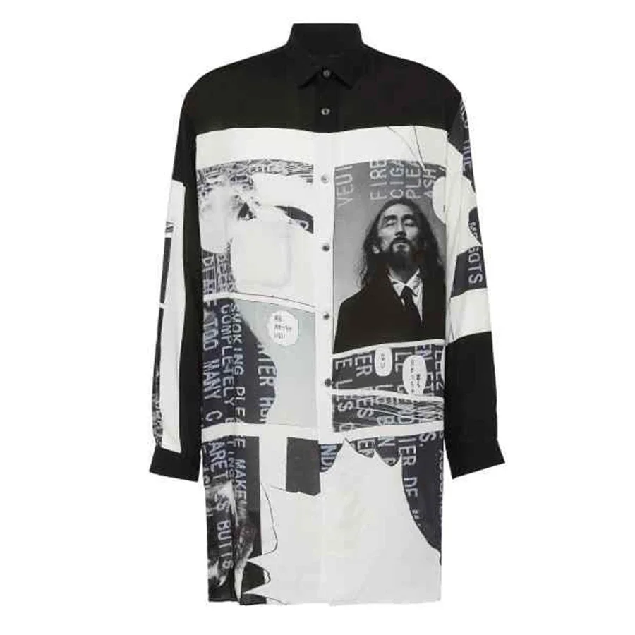 قميص طويل مطبوع من YOJI OOAK قميص طويل مطبوع عليه رسوم كرتونية مرسومة يدويًا للرجال على شوارع هاواي