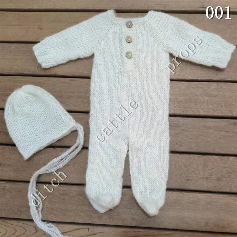 Newborn Photography Props Mohair Jumpsuit Set Pants Bonnet Studio Clothing