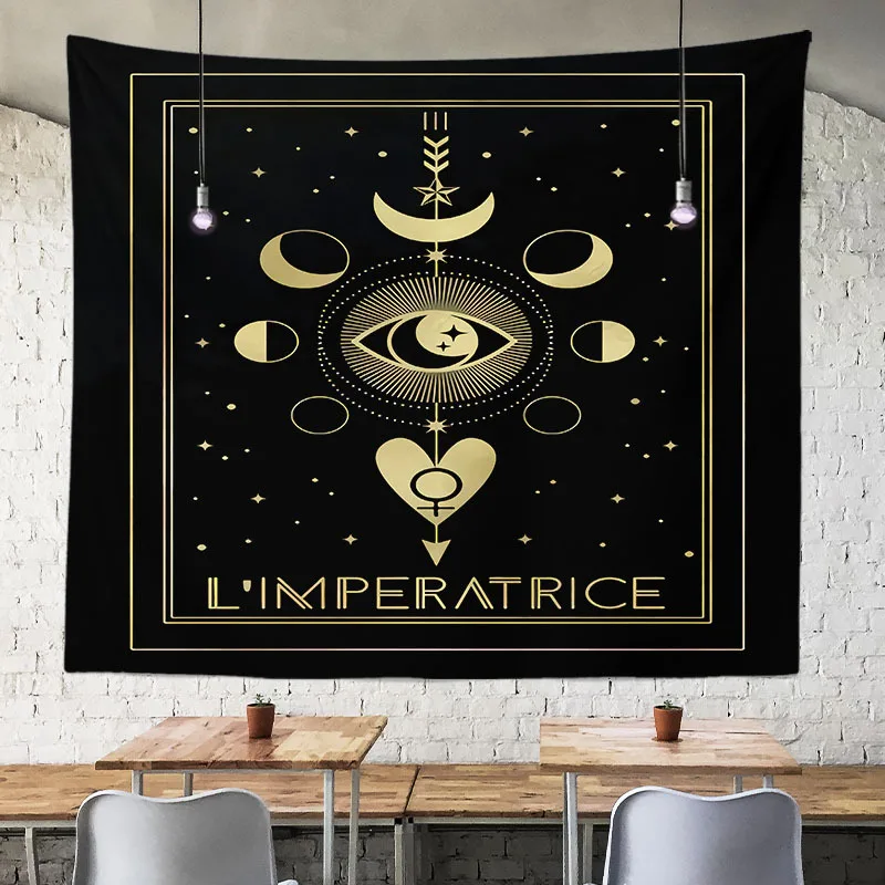 Hanging Wall Tapestry Painting Black Gold Moon Tapestry Illusion Sitting Array Decoration Printing Background Cloth