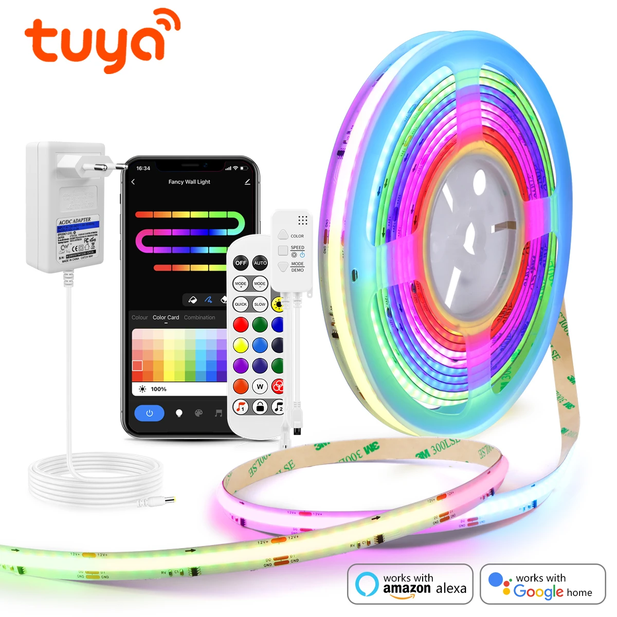 

Tuya WiFi LED Neon Strip Light Addressable Music Sync WS2811 RGBIC COB Flexible Tape Dream Color Ambient Decor for Alexa Google