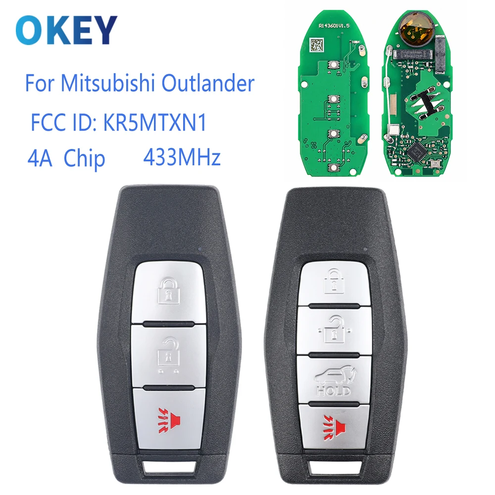Okey Remote Car Key 433MHz 4A Chip FCC: KR5MTXN1 For Mitsubishi Outlander 2021 2022 2023 2024 2025 PN: 8637C254