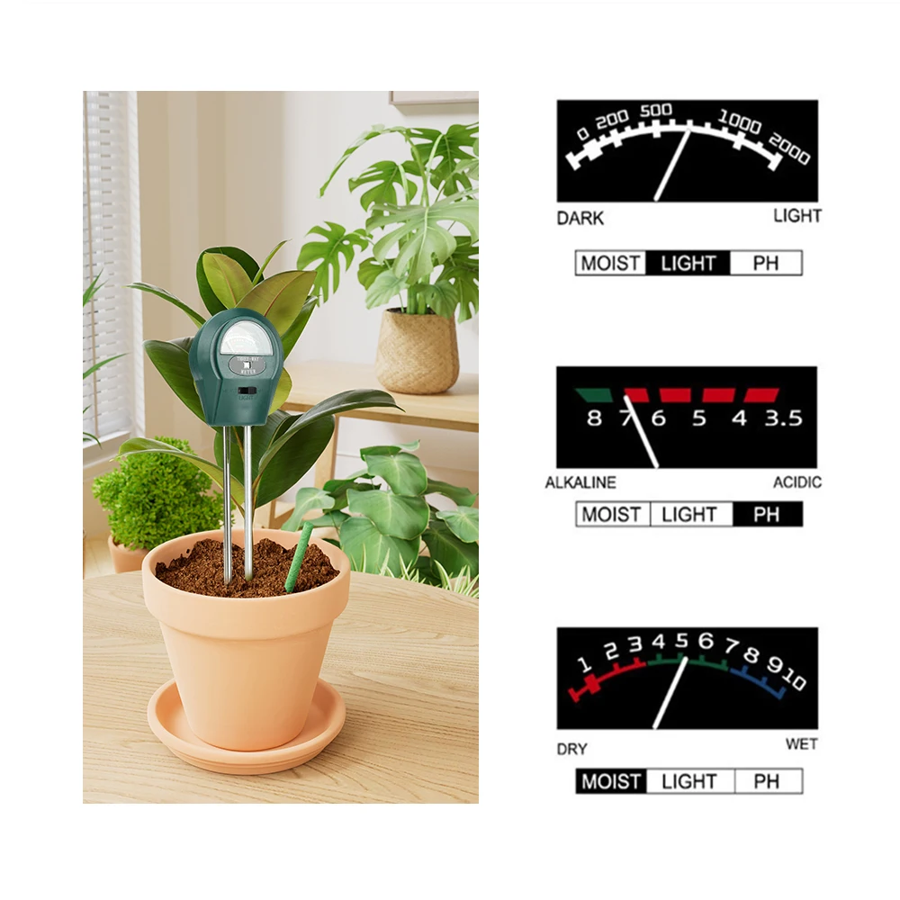 Probador de suelo 3 en 1, medidor de PH de humedad del suelo, probador de flores de humedad y acidez, herramienta de medición de temperatura y acidez