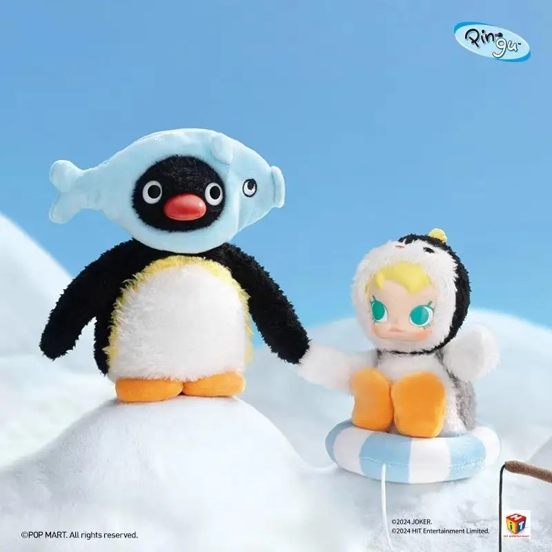 Novo genuíno 13cm bebê molly 15cm pingu feliz pesca caixa cega saco de boneca de vinil decoração pingente natal aniversário crianças presente