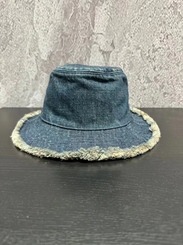 

2024 New high-end custom fisherman hat, washed denim tassel edge fishing hat, wide brimmed brim, can be worn all year round, ver