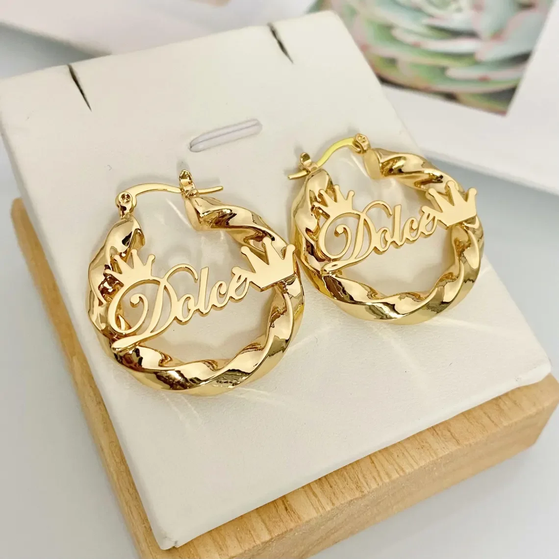 DUOYING Custom Name Jewelry Set Cuba Chain Stainless Steel Necklace Crown Earrings 18K Personalization Plated Women Gift view 5