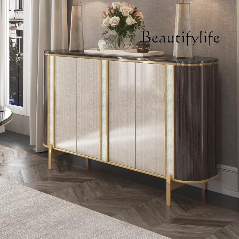 

Y Light Luxury Solid Wood Porch Cabinet Marble Countertop Storage Living Room Decoration Home Shoe Cabinet Designer