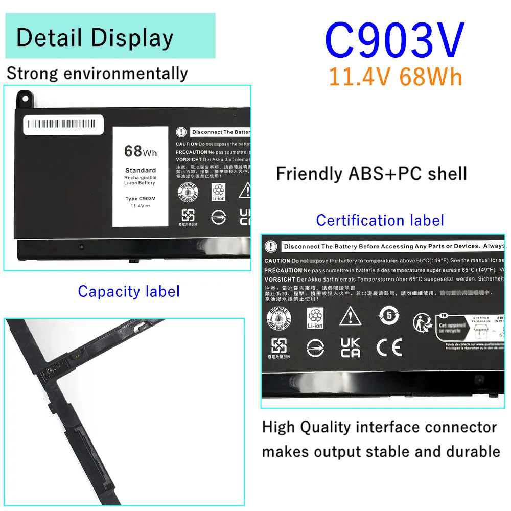 C903V Laptop battery For Dell precision 7760 7550 7560 7750 CR72X 17C06 447VR 11.4V 68Wh