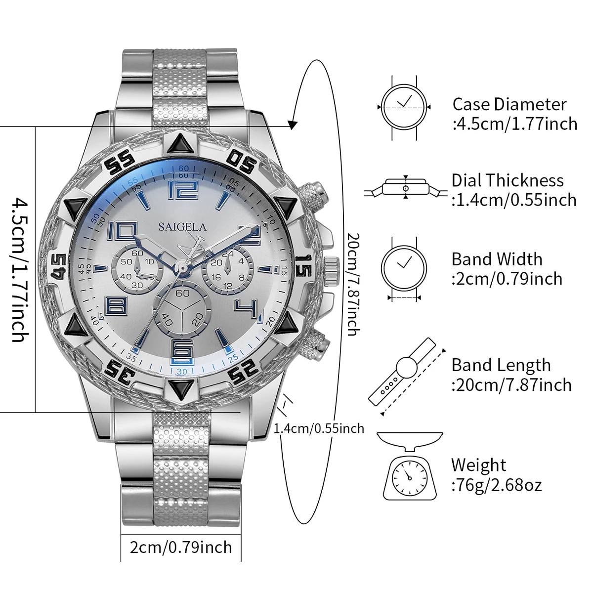 4pcs/set Men\'s Business Watches Fashion Silver Steel Band Male\'s Quartz Watch Jewelry Set (Without Box）