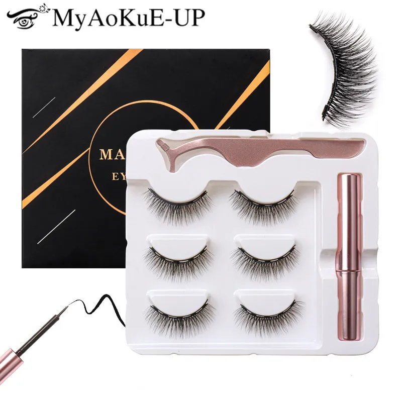 3D Magnetic Eyelashes Mink False Lashes Make Up Eyeliner Waterproof Liquid Tweezers Set Lasting Handmade Eyelash Makeup Tools