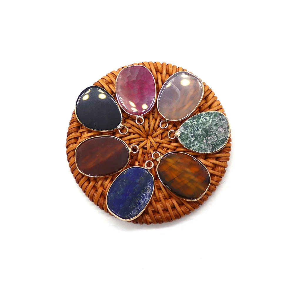 19x30mm Irregular Oval Shaped Copper Wrapped Lapis Lazuli Natural Stone Pendant Accessories for DIY Retro Charms Jewelry Gifts