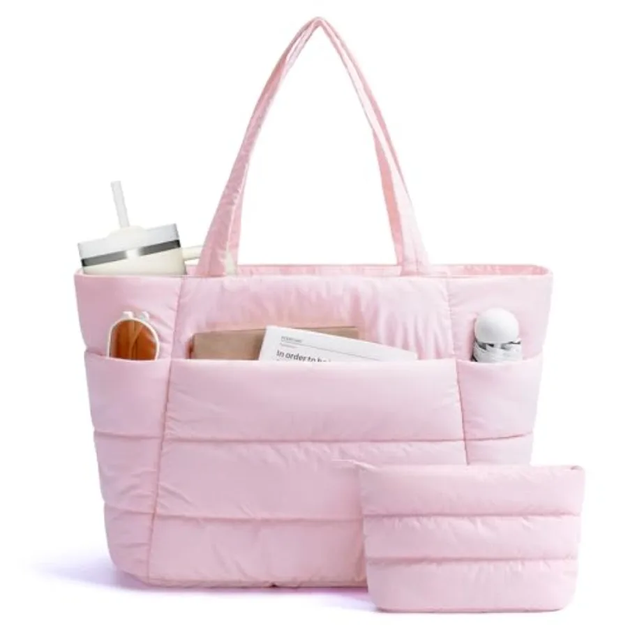 

Nylon Puffer Tote Bag for Women, Puffy Work Nurse Teacher Tote Bag, Quilted Shoulder Bag for Travel, Gym, Gifts