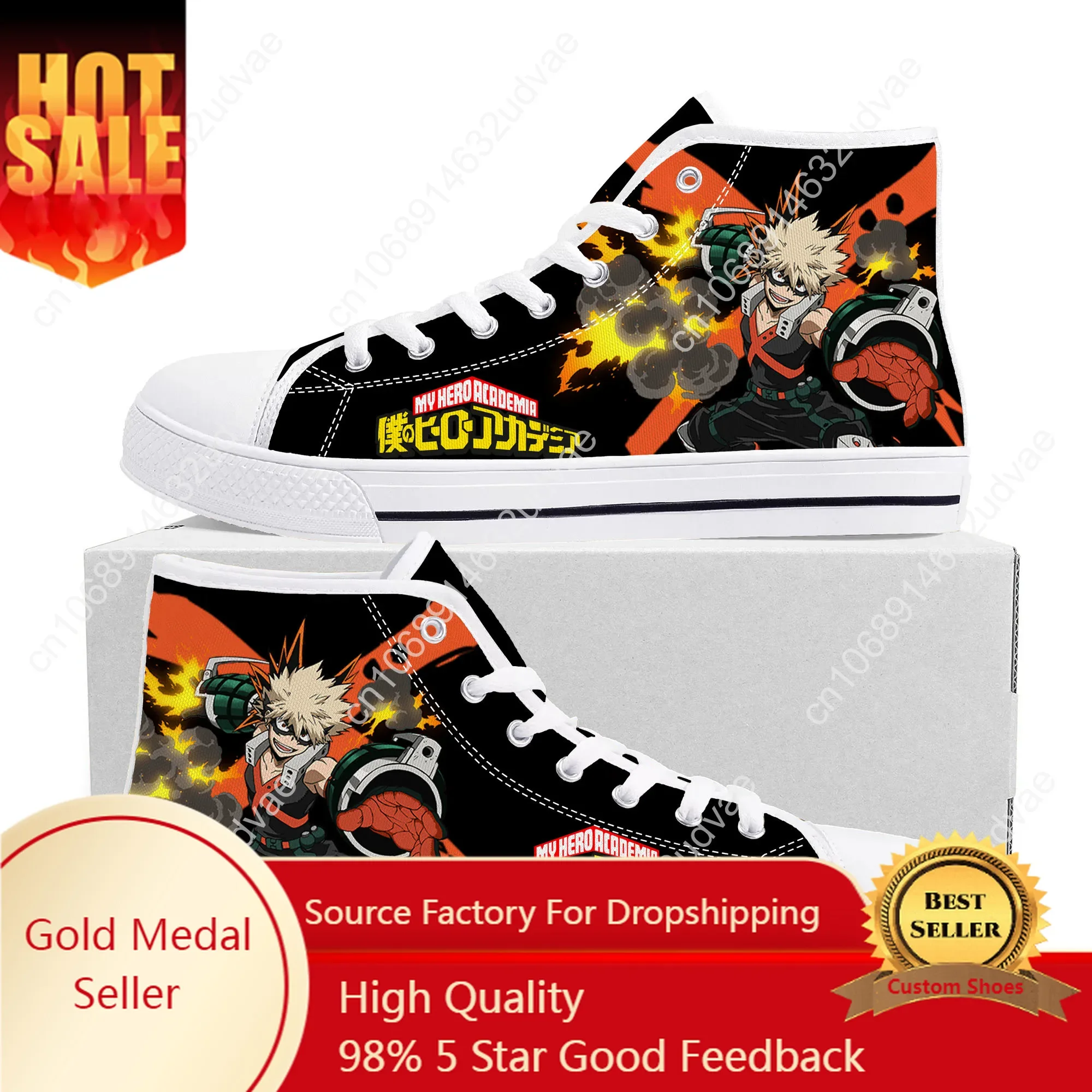 Zapatillas de deporte de Manga Katsuki Bakugou High Top, My Hero Academia, zapatillas de lona para adolescentes, zapatos casuales para parejas, zapatos personalizados para hombres y mujeres