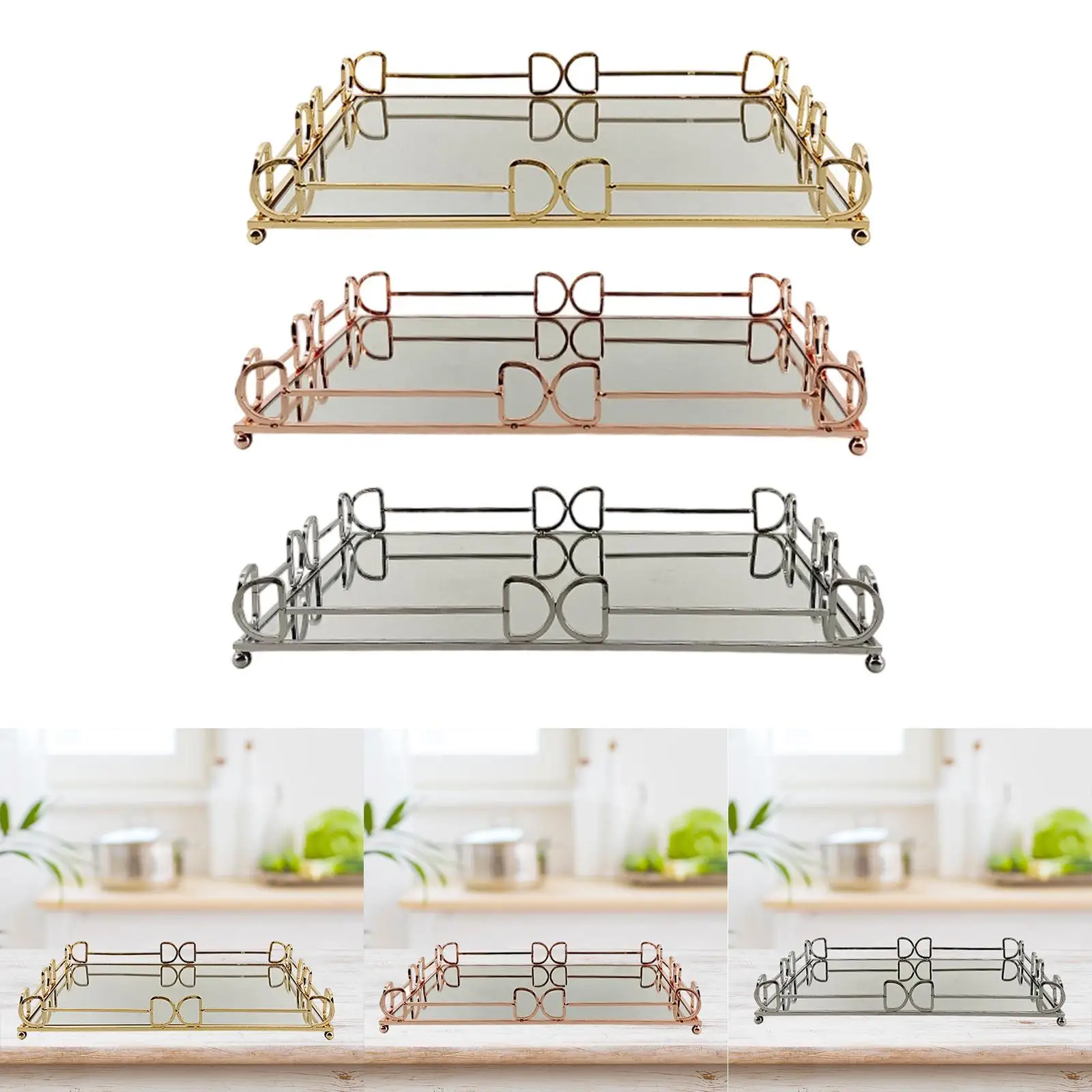 

Mirror Tray Modern Cosmetic Vanity Serving Tray for Bedroom Cosmetics Toilet