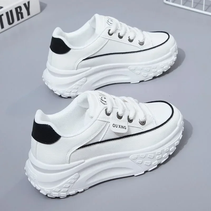 2024 New Women Shoes Spring Lace Up Platform Shoes Casual Pu Leather Sport Shoes Fashion Women Vulcanized Sneakers Zapatos Mujer