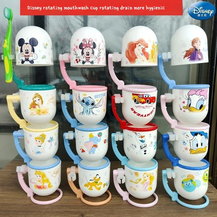 Taza de cepillo de dientes de Mickey Mouse para niños, tarro de dientes de dibujos animados, lindo regalo de bebé, taza giratoria, anticaída, Disney, Kawaii Stitch, nuevo