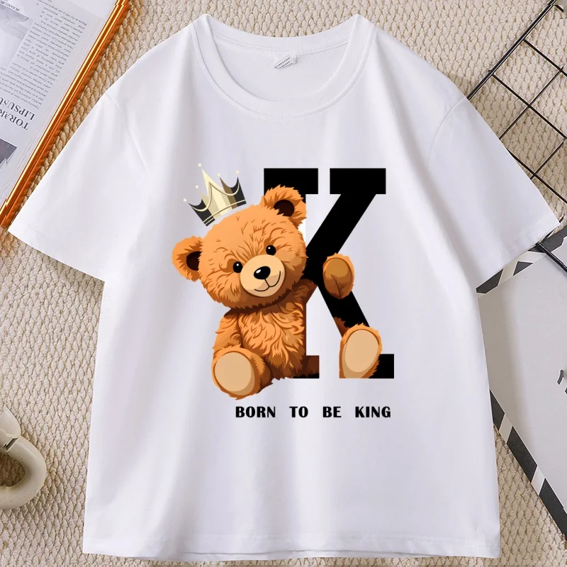 Забавная футболка с изображением медведя «Born To Be King», забавная футболка с короткими рукавами и круглым вырезом, хлопковая удобная футболка с круглым вырезом, верхняя одежда