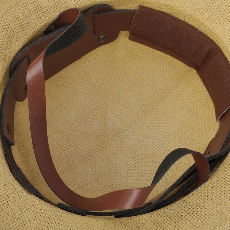 

652F Elegant PU Belt Straw Hat Handwoven Breathable Elegant PU Belt Belt Hat Holiday Vacation Hat Western Sun Hat