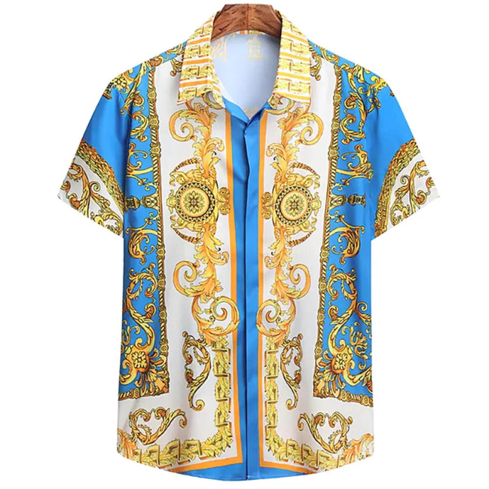 Breathable Hawaiian Shirts Baroque French Men's Shirts 3D Print Summer Fashion Street Loose Men's Streetwear Button down Shirts