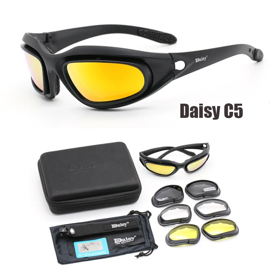 Daisy C5 Tactical Polarized Glasses Military Goggles Army Sunglasses with 4 Lens Original Box Men Shooting Hiking Eyewear Gafas