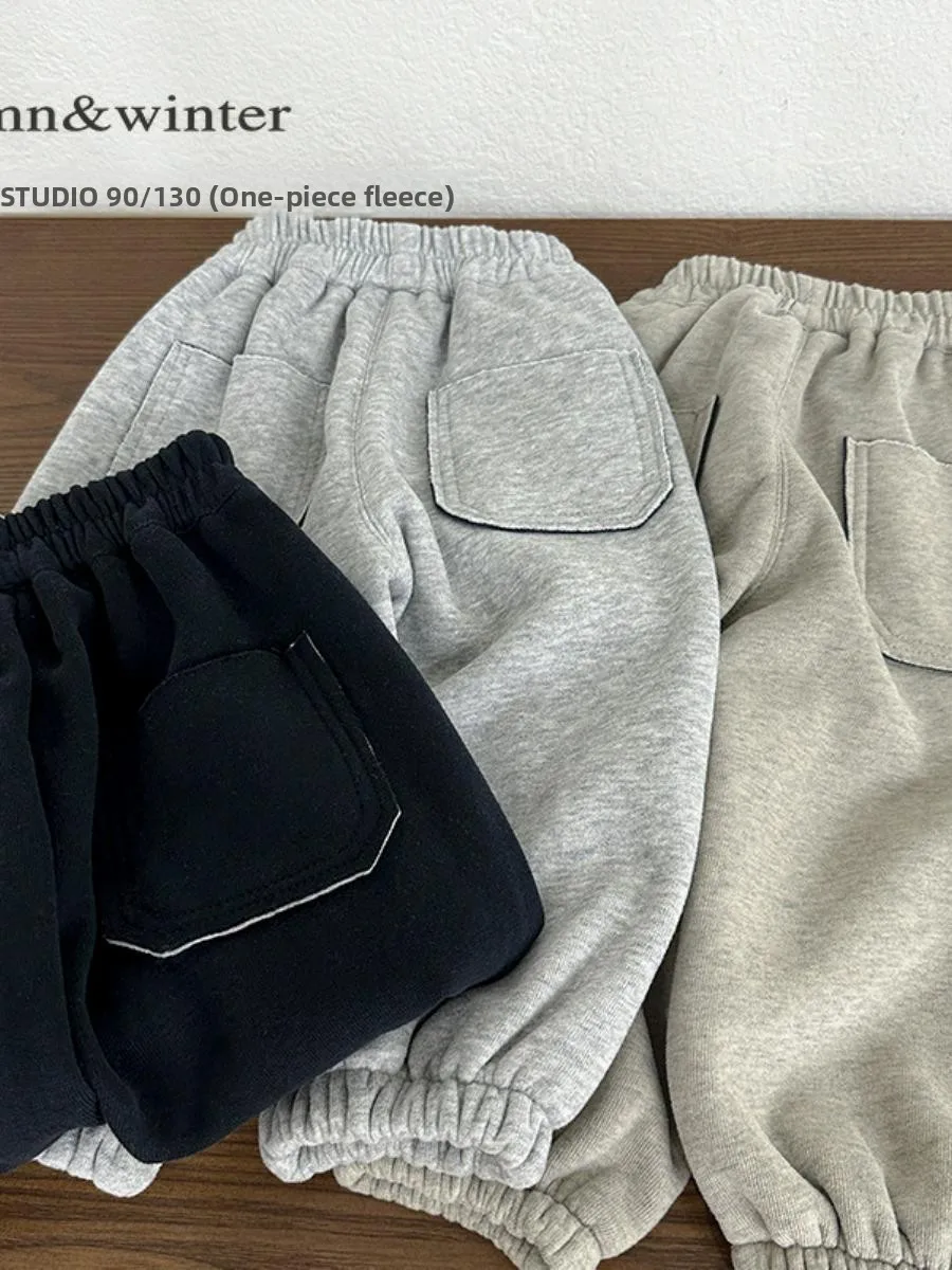 Thiened Fce Autumn Winter Pants Children's Casual Warm Trousers for Boys And Girls Medium to Small Kids Faionable Sle