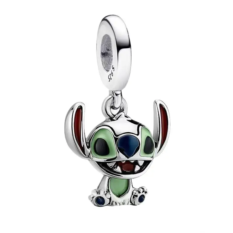 Potdemiel Disney 925 Silber Stitch&Mickey Charms Anhänger Perlen Passend für Original Halskette Armband DIY Frauen Geburtstagsgeschenk