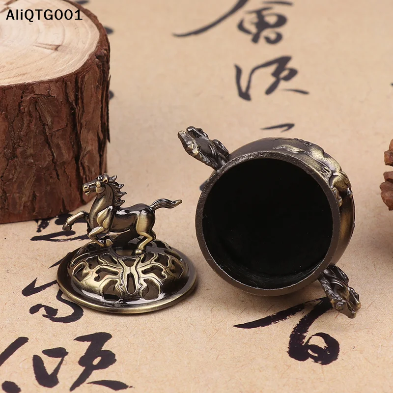 Vintage Horse-Shaped Alloy Incense Burner Hollow Lotus Design Seashell Incense Holder Mini Lucky 2026 Year of the Horse Censer