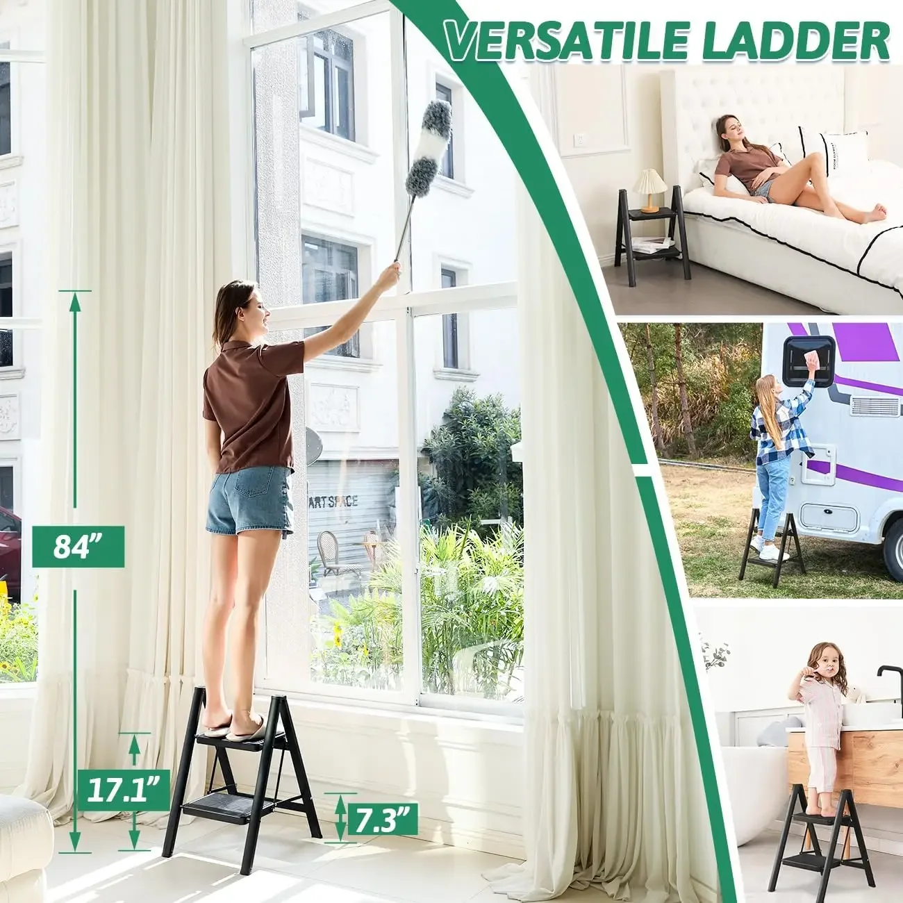 Multifunctional Folding Ladder 2 Step Foldable House Ladder Protable Ladder Stable Household Step Stool Storage Shelf For Home